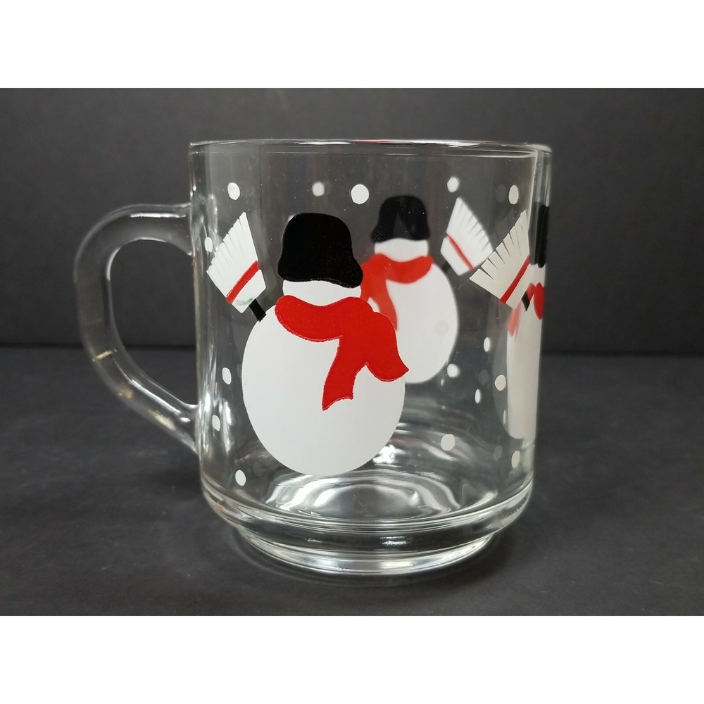 Luminarc Snowman Mug Clear Glass Coffee Tea Hot Chocolate Cup